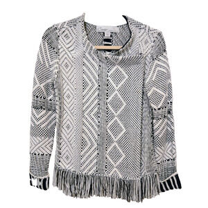 Curio Black and White Vintage Jacket Sweater with Fringe. Size PM
